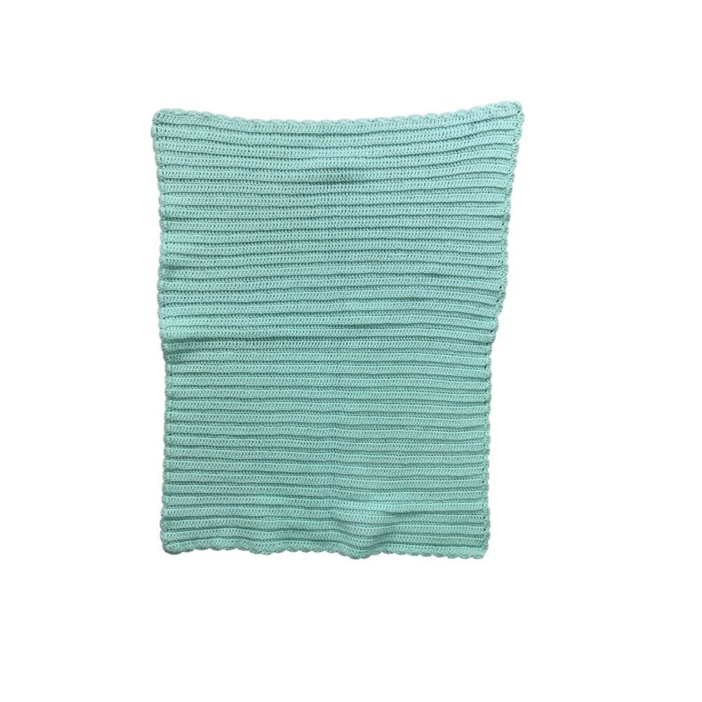 Vintage Mint Green Crochet Baby Blanket 34" x 27" Scalloped Edge